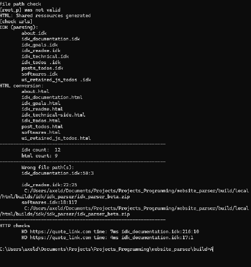 showing the console output after parsing